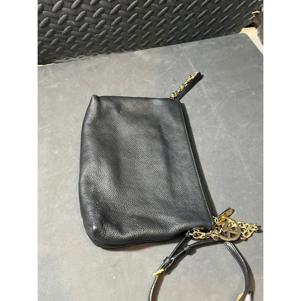 Michael‎ Kors Crossbody Bag Womens OS Black Pebble Leather Gold Chain Strap